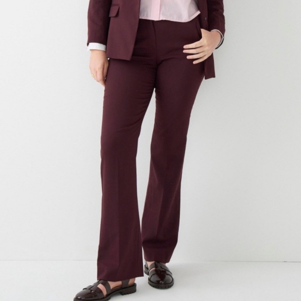 J.Crew Willa Full Length Pants 2 Burgundy Excellent Italian Wool Flare BK267